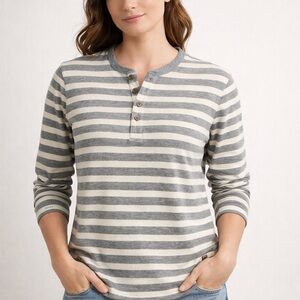 Boss Orange Striped Henley Long Sleeve Normcore Minimal Unisex Tee Cozy Cotton